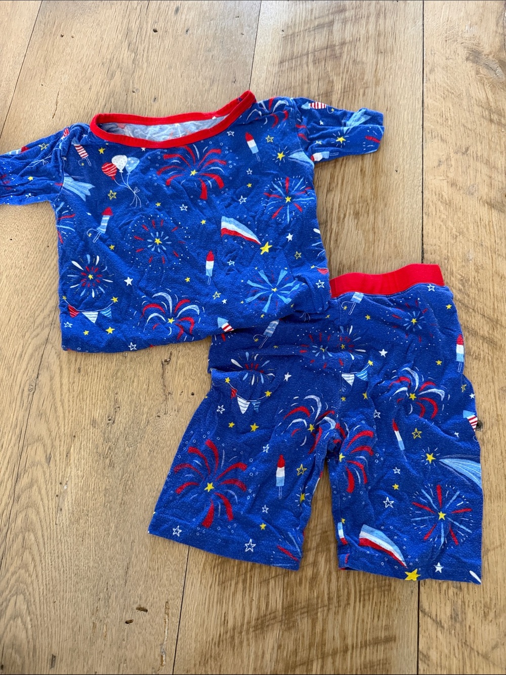 Little Sleepies Blue Fireworks Pajama Set with Red Trim! July 4th, Memorial Day!